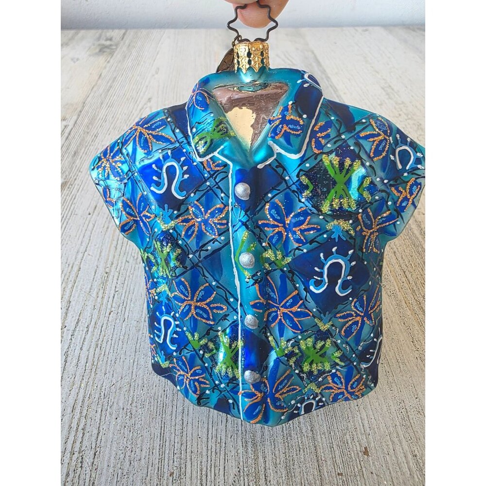 Radko vintage tiki bar Hawaiian‎ shirt ornament glass Xmas tree